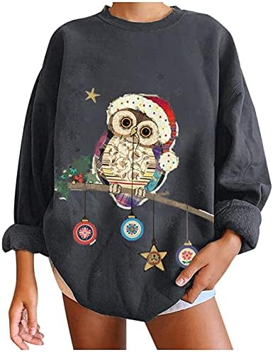 Qtocio Долги ракави маички за жени ирваси грда Божиќна џемпер за печатење на џемпер, пулвер, џемпер на врвови на врвови на тунични маички