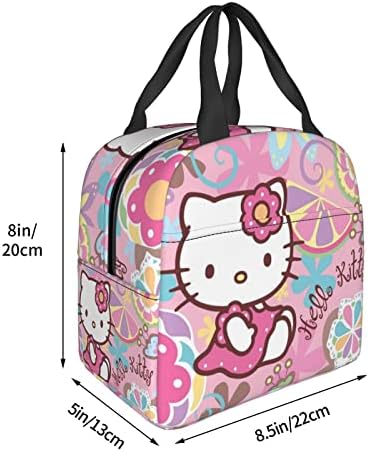 Кутија за ручек со розова мачка Gacpoi, торбичка за ручек за еднократна употреба, изолирана ладилна торба за тота, мултифункционален