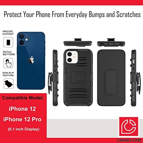 Случај охајо Компатибилен со iPhone 12 [Заштита Од Воено Одделение Отпорна На Удари Тешка Футрола За Футрола Заштитна Црна Обвивка]