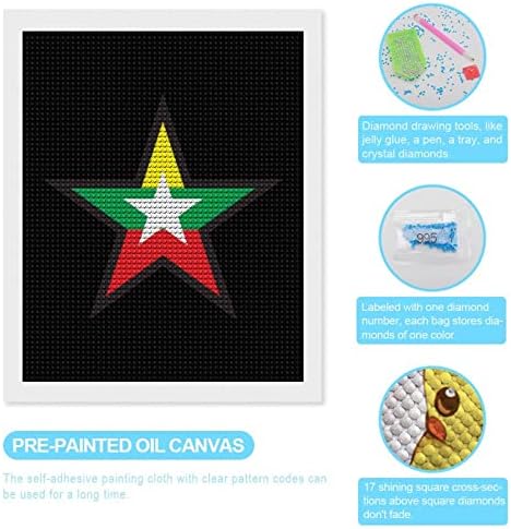 Myanmar Flag Star Star Custom Diamond Sainting Kits Kits слика уметност со броеви за украсување на домови од wallидови 16 x20