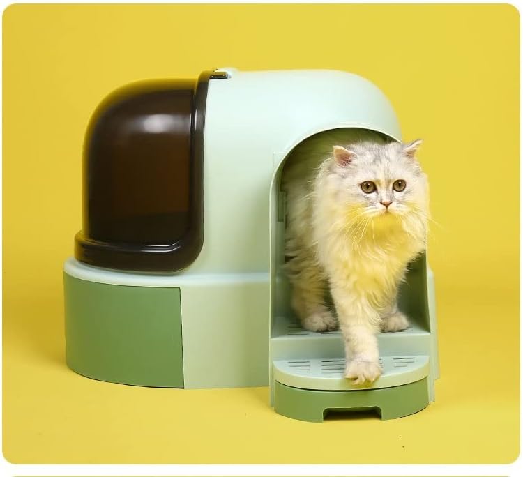 XLAIQ Кутија За Отпадоци Против Прскање Со Песок Полноправно Полу-Затворени Преголеми Мачки Тоалет Пластична Голема Кутија За