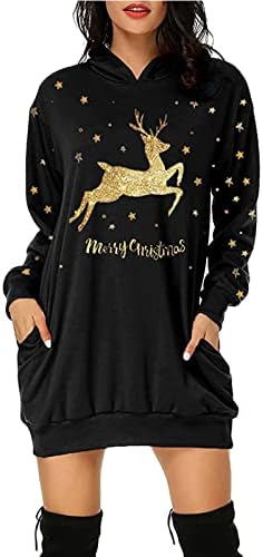 2022 женски скелети фустан од качулка Ноќта на вештерките - џебови со долг ракав пулвер фустан Туника џемпер удобни фустани