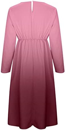 Narhbrg есенска пролетна вратоврска фустани за боја за жени плус големина бохо маичка плетенка фустан трендовски џеб лабав долг ракав миди