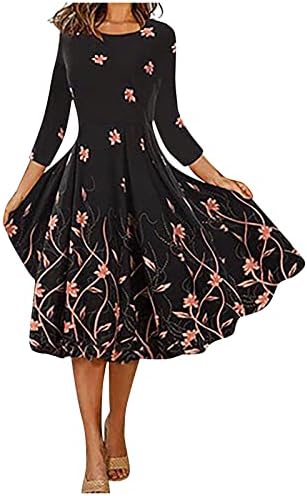 Обични фустани за жени, женски летен случај на лето-лесен моден цветен принт краток ракав за замав фустан за замав