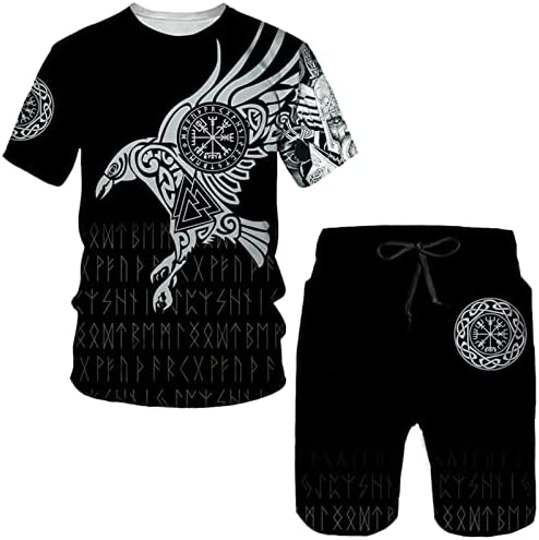 Тетоважа 3Д маица за маица/шорцеви/костум/костум Ретро кратки ракави Ретро Харајуку улична облека поставена летна тренерка.