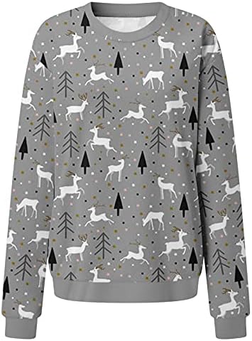 Женски џемпери паѓаат 2022 година Божиќна графичка облека трендовски џемпери на џемпери, блузи на врвови на ирваси на врвови на врвови