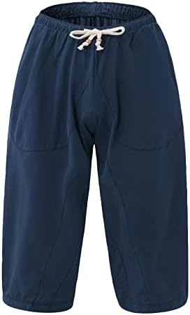 Wenkomg1 Mens Cotoon Lenen Harem Shorts, обичен лабав основен цврст буги хипи стил на влечење еластични панталони на половината