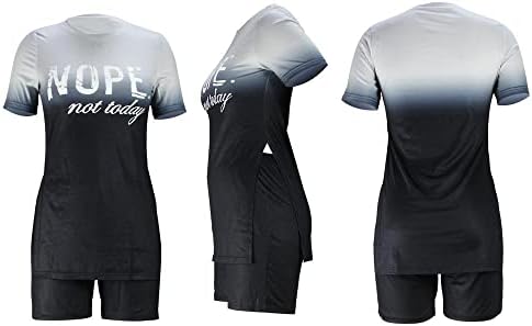 Пинли женски две парчиња маица печати за печатење на градиентски тркалезни тесни секси панталони