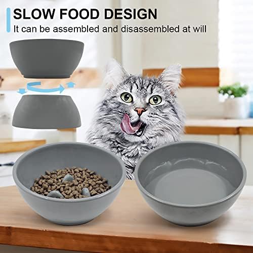 Зголемените чинии за мачки навалени дизајн, подигнати бавни фидер мачки чинии за храна и вода, одвојување против анти -повраќање мачки чинија,