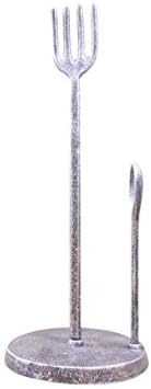 Рустикално сребро леано железо вилушка и лажица кујнски хартиен држач 15 “