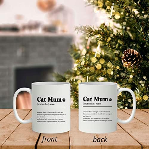 Dotain црно -бела минимална мачка мама дефиниција мачка шепа 11oz керамичка чаша кафе, двојно печатена, смешна мачка мама дефиниција кригла подароци