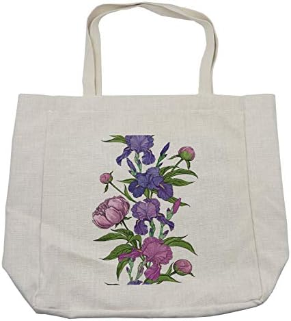 Торба за шопинг на Амбесон, на наивни рачни цвеќиња Виолетова тонови Ирис цвет, еколошка торба за еднократно користење за намирници плажа