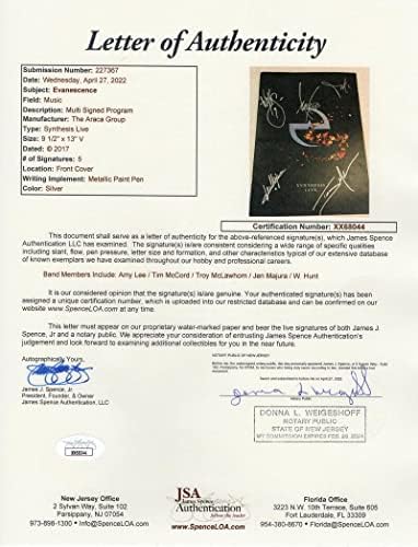 Evanescence Full Band потпишана Програма за турнеја за синтеза на автограм, книга C W/ James Spence JSA Писмо за автентичност