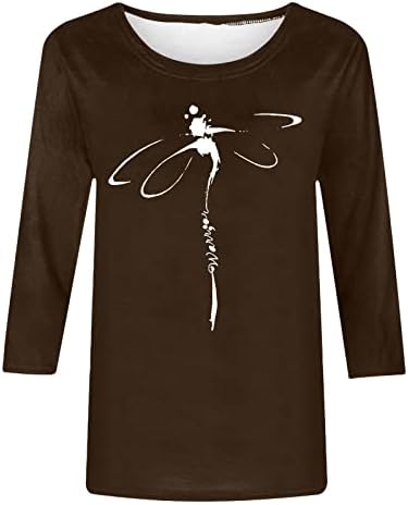 Амикадом салон блузи за жени 3/4 ракав брод со брод вратот Спандекс змеј графички опуштени збирки блузи маички дами 2023 НЕ