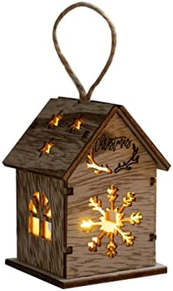Кристали за лустери со куки Божиќна светлечка дрвена куќа Божиќни украси Декорација предводена светлина DIY дрвена вила за елка