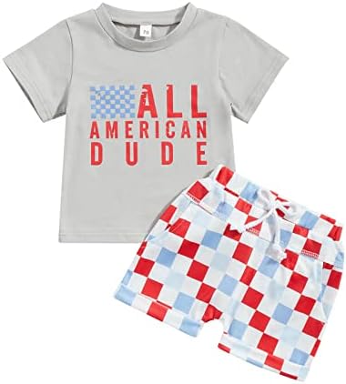 Денот на независноста на новороденчињата бебешки момчиња девојчиња облека со буква печати маици со шорцеви за проверка на контраст