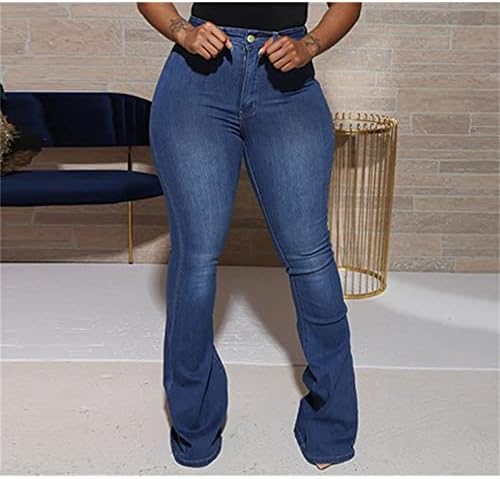 Флејл bellвонче на дното на фармерки за жени со високи половини, широки панталони за нозе, класично слабеење, ретро удобно.