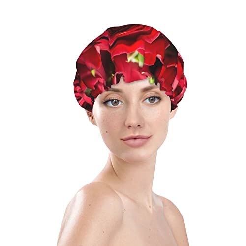 Црвена роза печатена капа за туширање сатен хауба капа за водоотпорни капачиња за бања еластична лента за истегнување на капачето за туширање