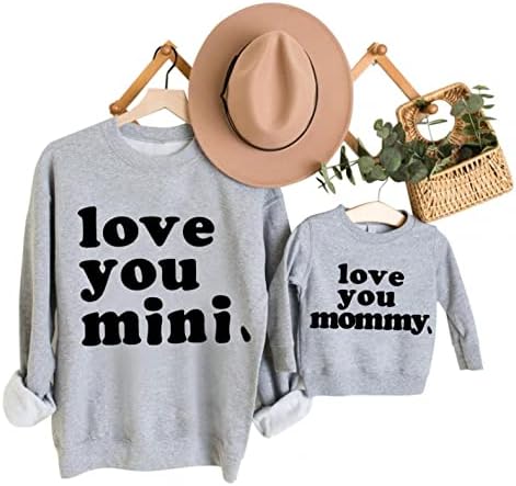 Мама и јас облека ги сакам кошулата на Денот на Денот на вineубените, долги ракави мама и јас џемпери што одговараат на сет пуловер