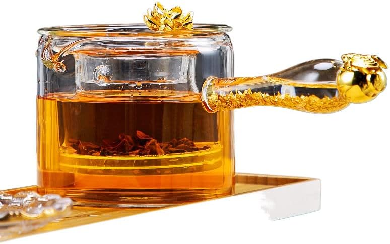 Скриена златна странична рачка чајничка чај покриена филтер инфузер за чај 藏 金侧 泡茶壶 玻璃 带盖 过滤 冲 茶器 茶器