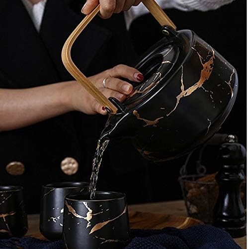 Jydqm имитација мермер керамика кунг фу чајник 700 мл со послужавник еден тенџере и четири чаши кунг фу пат чај чаша рачно изработена чаша