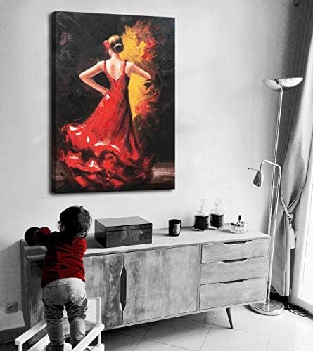 Паимуни танцува дама масло слики рака насликана привлечна жена танчер во црвен фустан платно wallидна уметност подготвена да виси wallиден