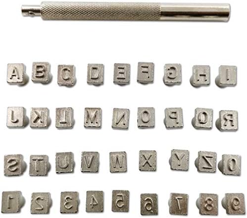 Сет за печати на капитални букви и броеви, алатки за печат на азбуки од 1/4 ”/6мм постави кожни занаетчиски алатки за кожен