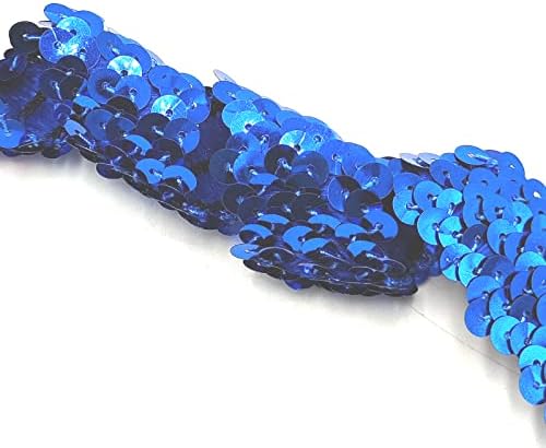 Yoogcorett 3 дворови Royal Blue Elastic Sequin Ribbon Trim Glitter Metallic Stright Flat Sequin ткаенина лента чипка за DIY занаети,