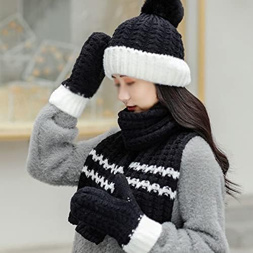Wenената Венли, зимска шамија шал/ракавици поставува девојка топла задебела капа за жени плетени ски -капа
