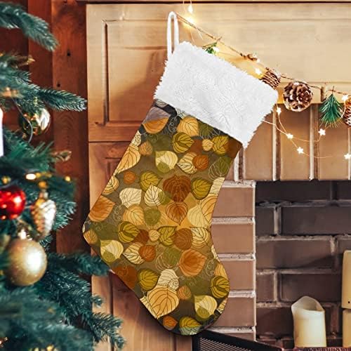 Божиќни чорапи есен ретро јавор остава шема бела плишана манжетна Мерцеризирана кадифена празник персонализиран голем порибување