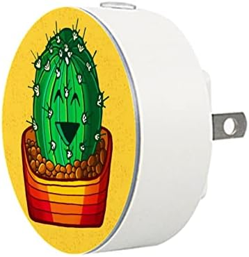 2 приклучок за приклучок за ноќно светло LED ноќно светло со сензор за самракот до зори за детска соба, расадник, кујна, жолт кактус Мексико
