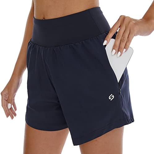 HodoSports Women's stains ”5 кои трчаат шорцеви со високи половини Брзи суви теретани за спортски шорцеви со џебови