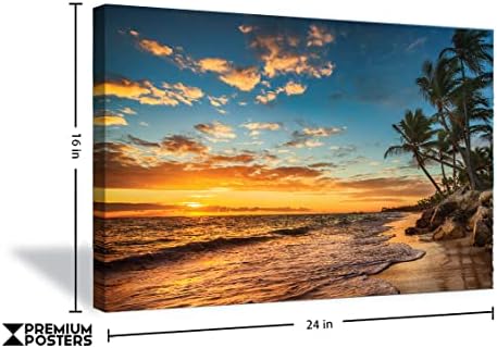 Премиум постери плажа зајдисонце платно платно wallидна уметност - голема 16 ”x 24”