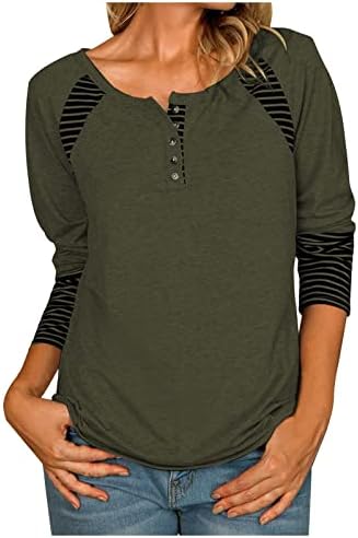 Avcity женски врвови со долги ракави ， модна обична лента печати маица удобна лабава тркалезна врат со долг ракав на врвот на врвот