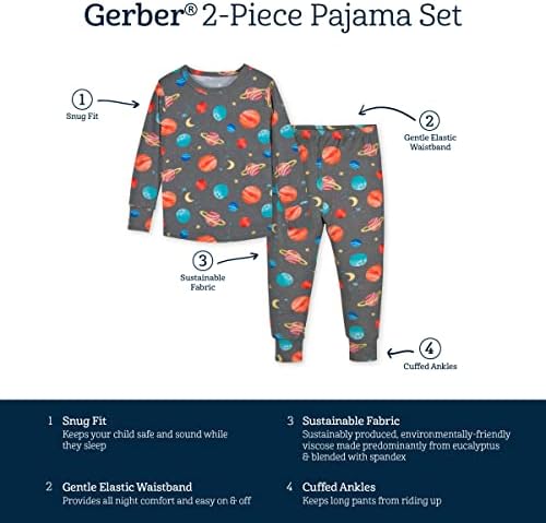 ГЕРБЕР УНИСЕКС БЕБИ МАТДЕР МУТТИЈА Мека 2-парчиња Snug Fit Pajamas со вискоза направена од еукалиптус