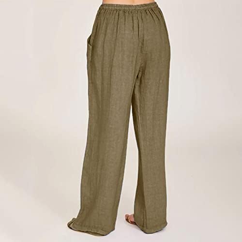 Постелнини панталони за жени лето високо половината памучна постелнина палацо панталони со панталони со панталони со плажа