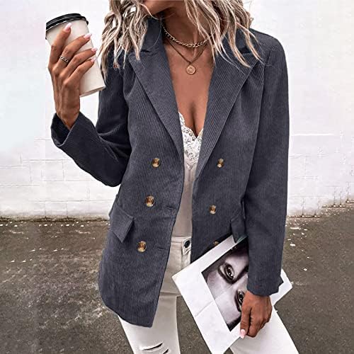 Womenените 2023 модни блејзери обични кордори лапел долг ракав отворен предниот дел кардиган копче џеб блејзер јакна палто врвови