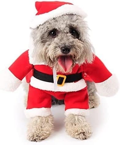 Куче мачка Божиќна костум, смешна облека за домашни миленици облека Дедо Мраз костум за кучиња костум со капа, кученце Божиќна облека костумска