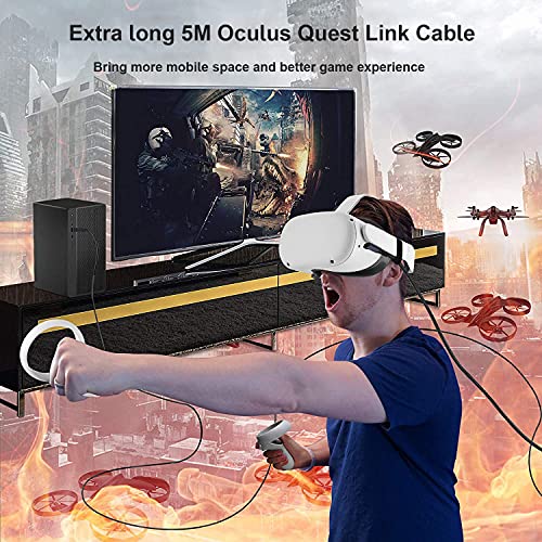 TXTCU компатибилен за Oculus Quest 2 линк кабел 5m, VR Кабел за слушалки за Oculus Quest 2 / Quest 1, USB 3.0 Type A до C кабел за полнење
