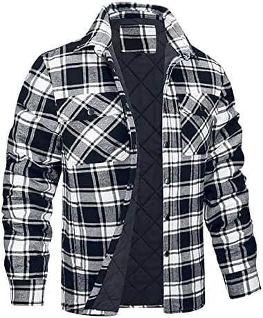 Плус големина Менс фланел јакни ватирани наредени солидна карирана кошула јакна со долг ракав надолу кошули зимска надворешна облека