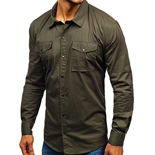 Мајки-ГJ Машки кошули за пешачење со долги ракави со лесен тактички копче надолу од карго кошула обична тенка вклопувачка кошула со џебови