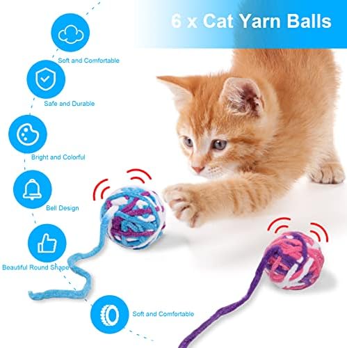 Англекаи мачки играчки топки 6 пакувања, волнено предиво топки за играчки со мачки со топчиња од предиво од мачка, разнобојни интерактивни