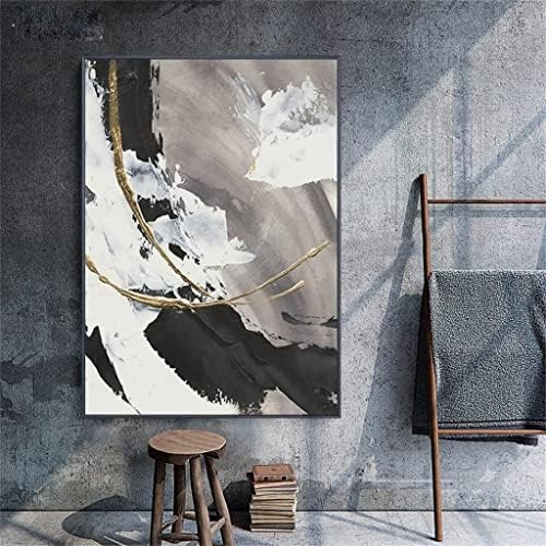 Qjian со голема големина црно -бело апстрактно масло сликарство на платно златен лист уметност wallид сиво сликарство дома декор
