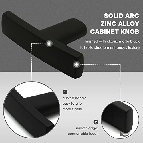 Furfitt 10 пакувања мат црни копчиња за кабинети 1-3/4 инчи должина со должина на цинк легура на фиоката за фиоки за дефект