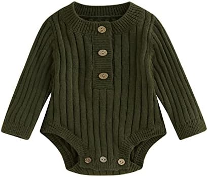 Fladdswed новороденче новороденче плетено џемпер со џемпер со ребрести ромпер со долги ракави со телови за рафли, пад зимска облека