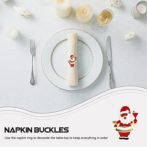 Декор за свадбени маса на хемотон 4 парчиња божиќни салфетки прстен држач за салфетка Санта салфетка Божиќ, обвивка за сервиси, боки, салфан