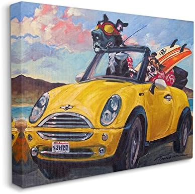 Tuphell Industries Pet Dogs Yellow Convertible Surfboard Beach Car Canvas wallидна уметност, 30 x 24
