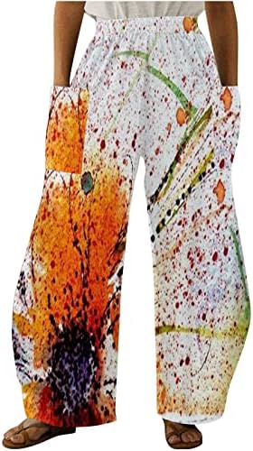 Женска Широка Нога Панталони Со Висок Струк Стилски Печатени Лабави Секојдневни Панталони За Плажа Лесни Панталони Со Џебови