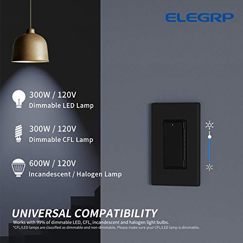 Прекинувач за светло за дигитален затемнувач на Elegrp за 300W затемнети LED/CFL светла и 600W Incandescent/Halogen, единечен пол/3-насочен