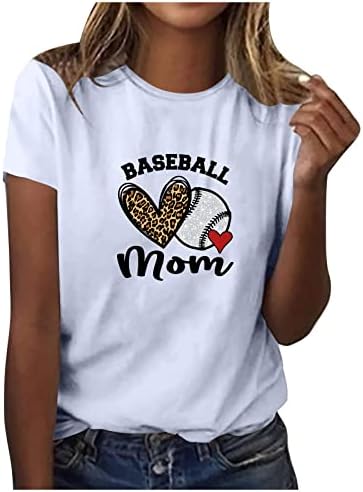Маици за ден на мајката, кошули за бејзбол, мама врвови, женски кратки ракави О-вратот лабава обична блуза маичка кошула